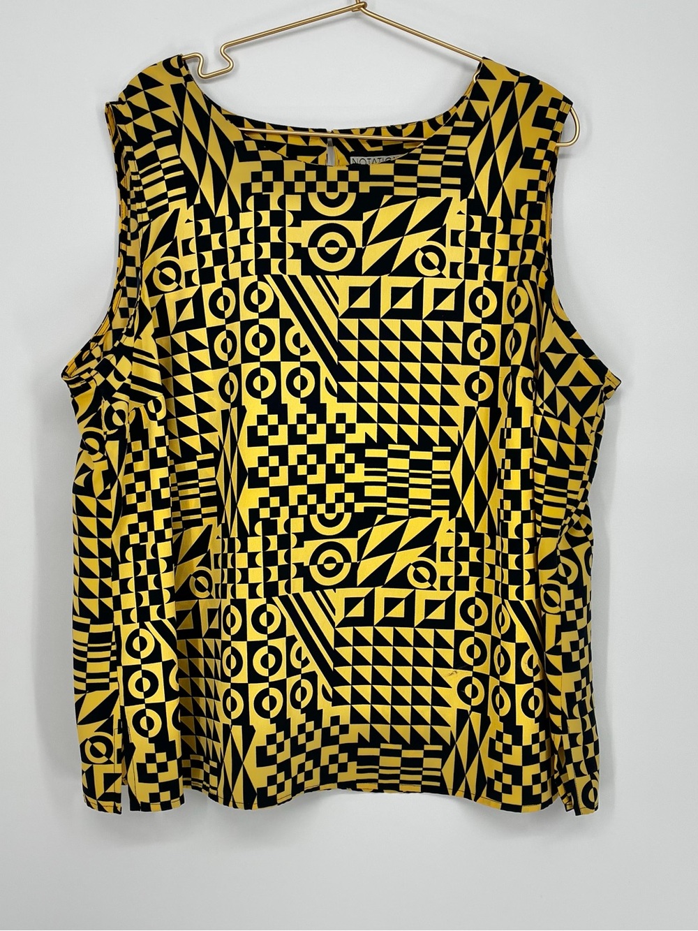 Vintage 90s Notations Woman Tank Top 2X Yellow Black Geo Pattern Blouse